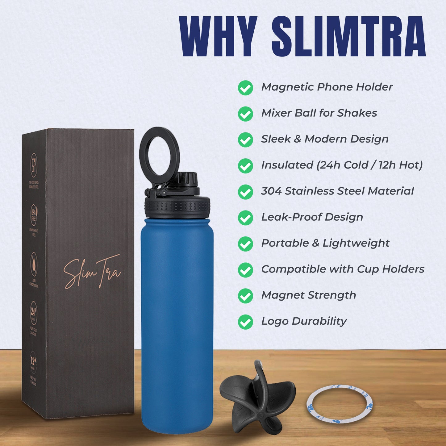 SlimTra™ Magnetic Protein Shaker Bottle – 24oz/700ml