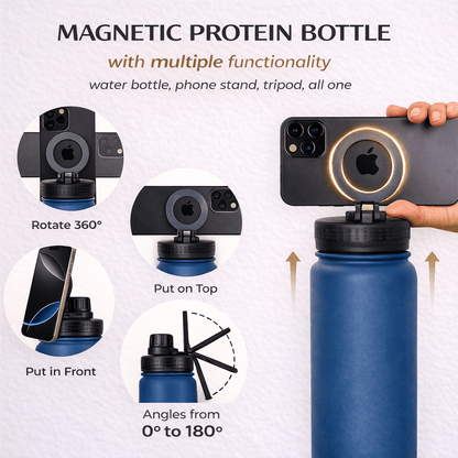 SlimTra™ Magnetic Protein Shaker Bottle – MagSafe Phone Holder, Insulated Stainless Steel, 700ml (24oz)