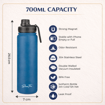 SlimTra™ Magnetic Protein Shaker Bottle – MagSafe Phone Holder, Insulated Stainless Steel, 700ml (24oz)