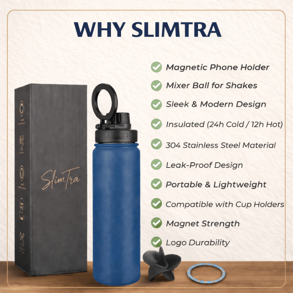 SlimTra™ Magnetic Protein Shaker Bottle – MagSafe Phone Holder, Insulated Stainless Steel, 700ml (24oz)